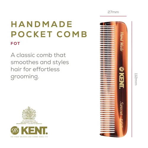 Vista 2 de Kent FOT - Peine de bolsillo hecho a mano para hombres, mujeres y niños, peine alisador de pelo de dientes finos para aseo diario y peinado