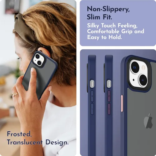 Vista 3 de Funda compatible con iPhone 14 con protector de pantalla, cuerpo completo, a prueba de golpes, con protector de cámara, translúcido mate, funda