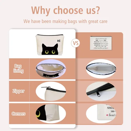 Vista 2 de Bolsa de maquillaje de gato negro para regalo de mamá y gato: bonita bolsa de cosméticos y artículos de tocador para niñas y mujeres, hermanas
