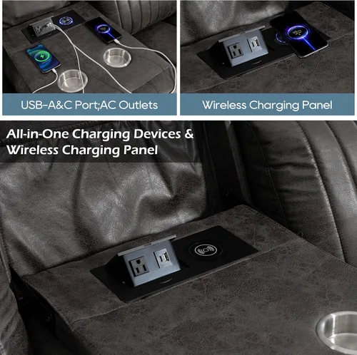 Vista 4 de Zero Gravity Power - Juego de sofá reclinable de 2 piezas con reposacabezas ajustable, sofá reclinable eléctrico y sofá biplaza con puntos de carga