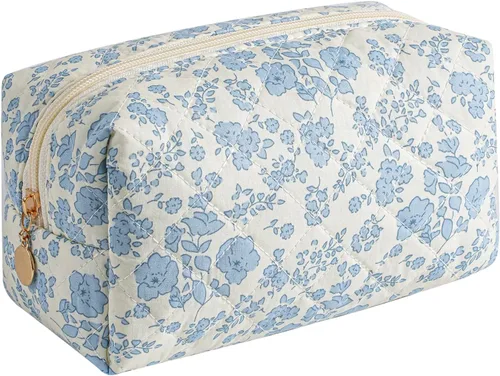 Vista 13 de Bolsa de maquillaje de viaje para mujeres y niñas, bolsa de maquillaje con cremallera, flores florales, organizador de maquillaje, bolsa de tela