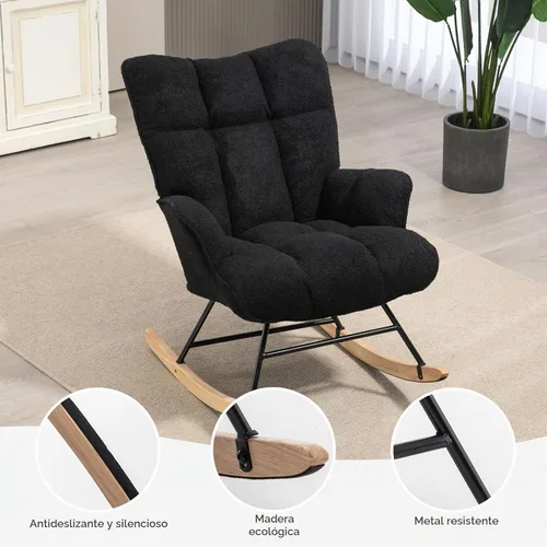 Vista 3 de Mecedora para guardería, silla deslizante para interiores, cómodas sillas de lactancia compactas para espacios pequeños, sala de estar, aula Negro