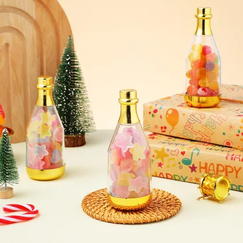Vista 3 de Contenedor para botellas de dulces, 20 botellas pequeñas de plástico transparente para dulces, contenedor de botellas para baby shower, boda, fiesta