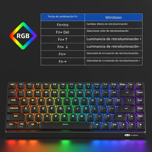 Vista 5 de Camiysn Teclado mecánico inalámbrico RGB Moon84 modo triple 2.4 GHz/BT/USB-C con cable de oficina teclado negro para computadora, computadora