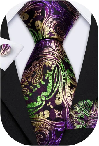 Vista 216 de Barry.Wang - Juego de corbata de seda para hombre, diseño de cachemira, pañuelo y gemelos de bolsillo
