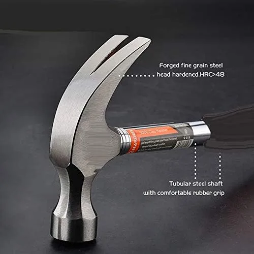 Vista 2 de Edward Tools Martillo de garra endurecido de 8 onzas - Mango de acero tubular sólido - Cabeza de acero de grano fino forjado - Mango de goma