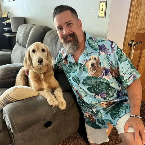 Vista 6 de Camisa hawaiana personalizada con imagen de mascota, divertida camisa hawaiana con cara personalizada divertida camisas con botones para hombres