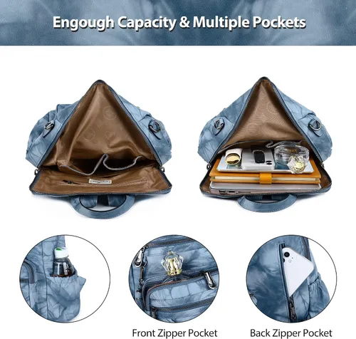Vista 37 de Bolsos mochila monedero de piel sintética para mujer, bolsas con zíper, mochilas de hombro casuales