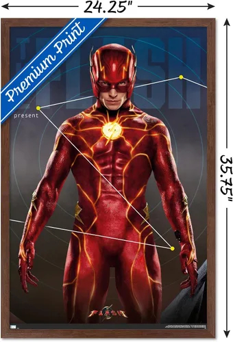 Vista 3 de Trends International DC Comics Movie The Flash - Póster de pared tríptico The Flash, 34 pulgadas de largo x 22.4 W, versión enmarcada en caoba
