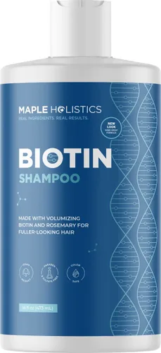 Vista 2 de Biotin Champú voluminizador para cabello fino y adelgazante, sin sulfato con aceites de árbol de té y romero, además de vitaminas para el cabello