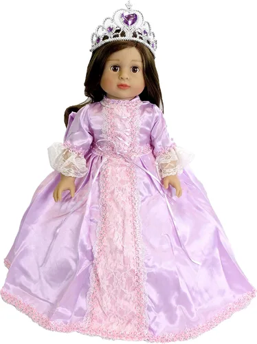 Vista 4 de American Fashion World Juego de vestido de princesa rosa para muñecas de 14 pulgadas Corona rosa incluida Calidad premium y diseño moderno