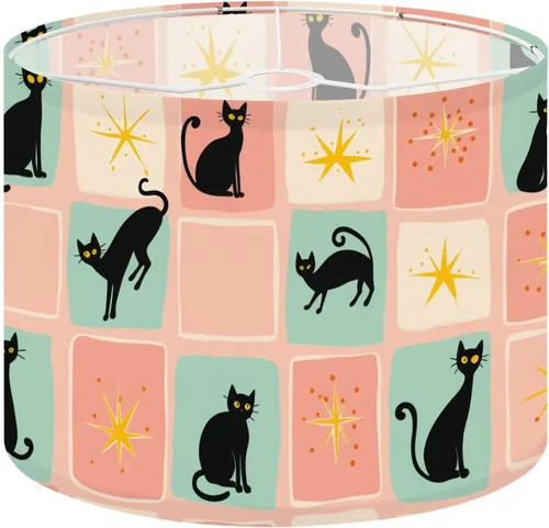 Vista 15 de Drum Lampshade Mid Century Black Cat Starry Lights Retro Style Medium Lamp Shade Replacement Linen Fabric Lampshades for Bedside Table Lamp Floor