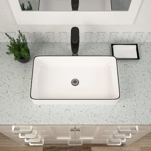 Vista 13 de Dcolora Lavabo de Recipiente Negro Rectangular de 40,6 x 30,5 cm Negro Mate Lavabo de Baño Rectangular sobre Encimera Cerámica Porcelana Lavadero