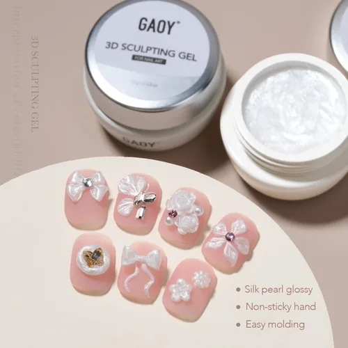 Vista 2 de GAOY Gel escultor 3D blanco nacarado para arte de uñas, 0.53 oz de gel Blanco (Pearlescent White)