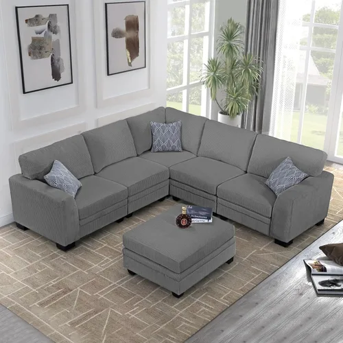 Vista 12 de Legend Vansen - Sofá modular de gran tamaño, sofá de pana en forma de U/L con otomana, asiento profundo y cojín extraíble, fácil montaje para sala