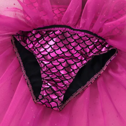 Vista 7 de Freebily Vestido tutú de princesa con tirantes brillantes, escamas de pez, gimnasia, ballet, leotardo