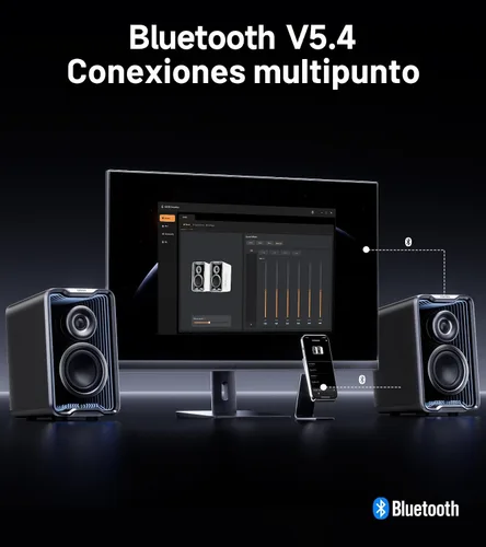 Vista 4 de Edifier QR30 2.0 Altavoz activo de escritorio, altavoces compactos Bluetooth V5.4 para computadora, altavoz inalámbrico de estantería, 30W (RMS)