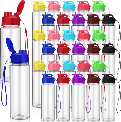 Vista 12 de Maxcheck 30 botellas de agua a granel, estilo clásico, negro 17 Oz Plastic Sports Water Bottles, Flip Top with Handle Strap, Lightweight Leakproof