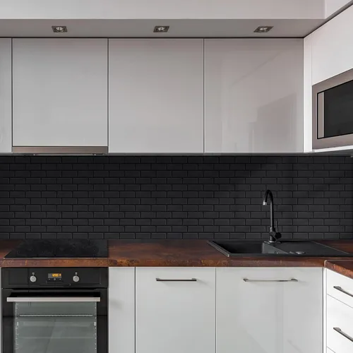 Vista 7 de Azulejos negros mate para despegar y pegar estilo metro para cocina, diseño más grueso, azulejos adhesivos para pegar en la sala de estar, azulejos