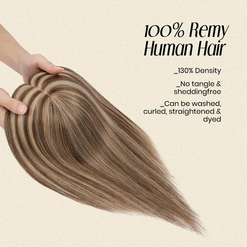Vista 3 de MY-LADY Extensiones de cabello humano para mujeres, cabello real humano delgado, base de seda de 10 * 12 cm, con encaje, 130% de densidad, con clip