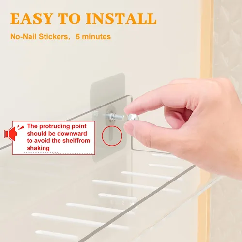 Vista 6 de LAZYROSY Paquete de 4 estantes flotantes – Acrílico transparente/PET montado en la pared, sin taladro, almacenamiento con adhesivo, estantes
