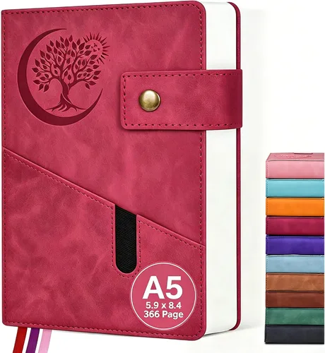 Vista 22 de PAIBAS Cuaderno de diario con líneas gruesas de 365 páginas para hombres y mujeres, diarios grandes de cuero A4 para escribir, cuadernos de tapa