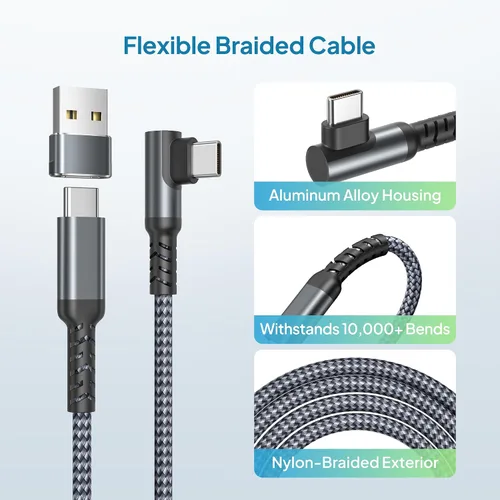 Vista 6 de Elebase Cable de carga para iPad 10 A16 Generación de 3.3 pies con adaptador USB, cable cargador USB tipo C en ángulo de 90 grados 100W para iPad