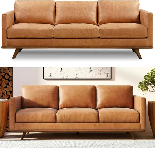 Vista 13 de POLY & BARK Mateo 82” Sofá – Cuero italiano de grano completo y acabado de anilina en color chocolate marrón, cojines de plumón, estructura