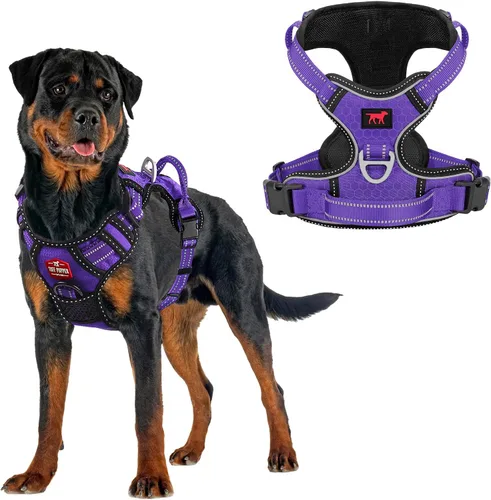 Vista 9 de Tuff Pupper Arnés para perro sin tirones, chaleco resistente para mascotas, clips para correa delantera y trasera, mango de seguridad fuerte