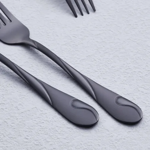 Vista 5 de Juego de 6 tenedores para ensalada de acero inoxidable de 6.9 pulgadas, tenedor de postre de metal negro brillante, tenedor pequeño para tartas