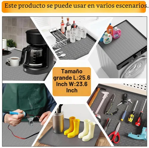 Vista 5 de Tapete protector superior de silicona para lavadora y secadora, 25.6 x 23.6 pulgadas, antideslizante, impermeable, resistente al calor, resistente