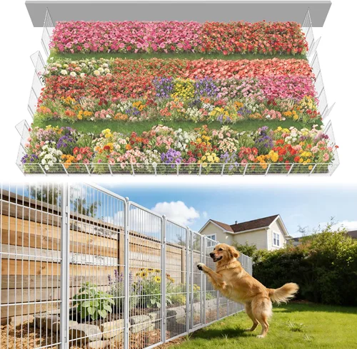 Vista 51 de FXW Valla de jardín al aire libre para el patio, 17 pulgadas de alto x 29.3 pies de largo, barrera de metal resistente para animales, para perros