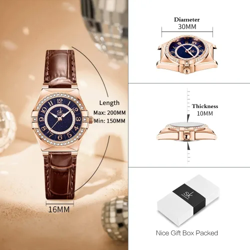 Vista 6 de SK - Reloj de vestir para mujer, fácil de leer, con números arábigos, diamantes de cristal, resistente al agua