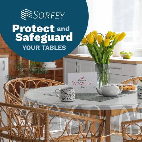 Vista 7 de Mantel de plástico para mesa, protector de mantel de plástico transparente, con borde, 60 pulgadas, redondo, impermeable y resistente al aceite