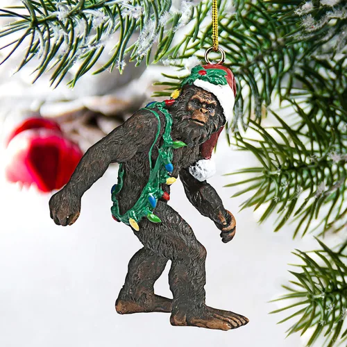 Vista 7 de Design Toscano yeti con sombrero de Papá Noel, divertido adorno navideño para árbol de Navidad, 5,1 cm de ancho, 2,5 cm de profundidad, 7,6 cm