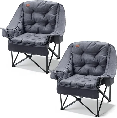 Vista 12 de EVER ADVANCED Silla de campamento XL con cojín desmontable, silla de malla para adultos, plegable, de gran tamaño, con bolsillo de malla enfriadora