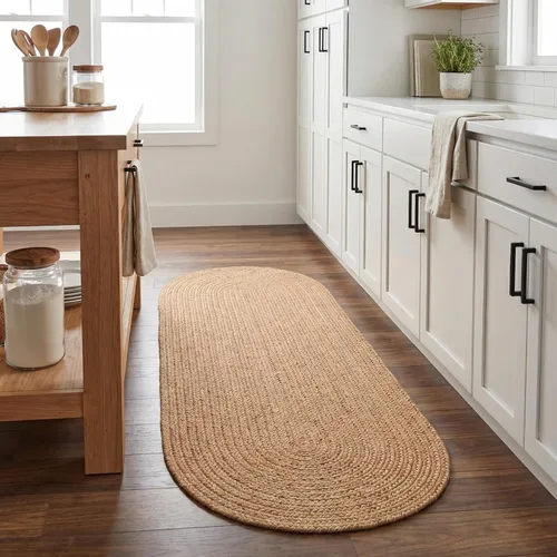Vista 28 de Super Area Rugs Alfombra trenzada gris pequeña para puerta – Tejido lavable para fregadero de cocina, tapete gris sólido, ovalado, 20 x 30 pulgadas