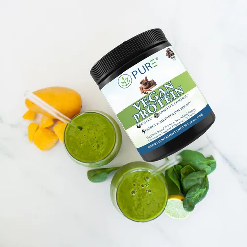 Vista 4 de PURE® Proteína vegana deportiva - 0.88 oz de proteína vegetal para músculos y recuperación (15 porciones, 33+g por) chocolate
