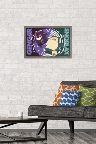 Vista 2 de Trends International Pokémon - Póster de pared de batalla de Gengar Snorlax, 22.4 pulgadas de largo x 14.7 pulgadas, versión enmarcada de madera