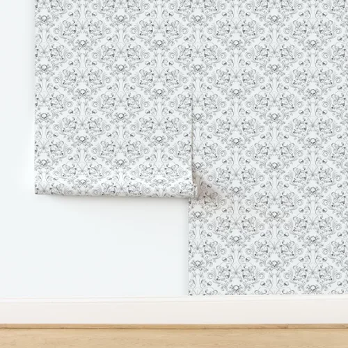 Vista 4 de Spoonflower Papel tapiz para despegar y pegar, diseño textil de damasco de calavera, tela artística de Halloween, papel tapiz extraíble personalizado