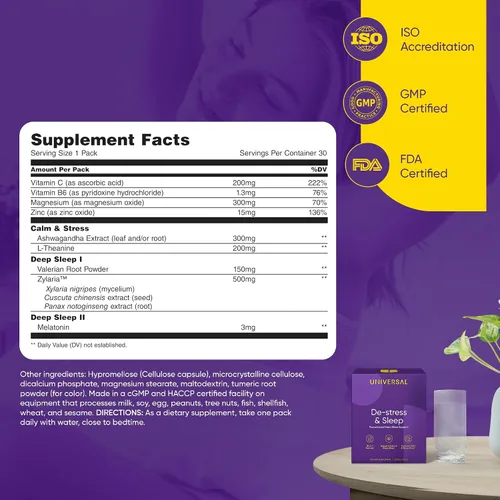Vista 7 de Suplemento para aliviar el estrés y el sueño, ayuda natural para dormir 10 en 1 para adultos, multivitamínico diario con magnesio, melatonina