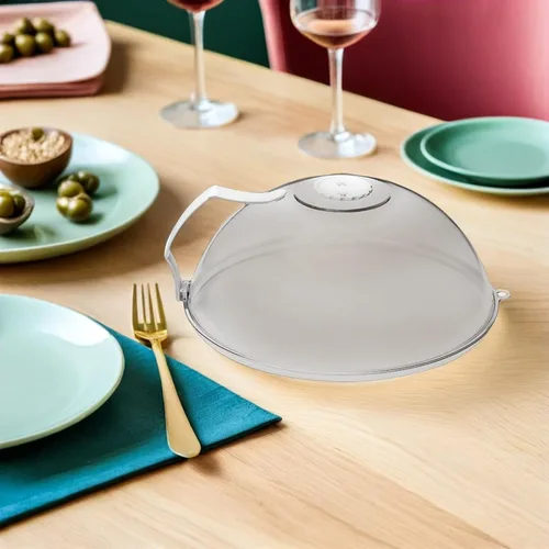 Vista 5 de Cubierta de salpicaduras para microondas con cúpula – Tapa de cubierta de alimentos – Protector transparente antisalpicaduras con asa Protector
