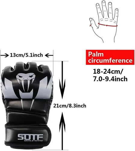 Vista 5 de SOTF Guantes de boxeo para adultos, guantes de entrenamiento de artes marciales mixtas, guantes de boxeo de lucha y dedos abiertos para mujeres