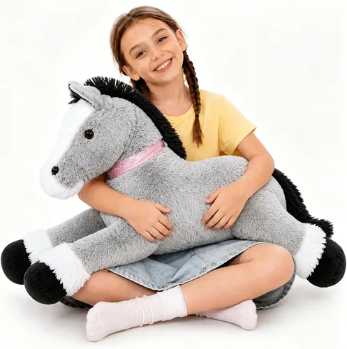 Vista 15 de Tezituor Animales de peluche gigantes de caballo negro de 47 pulgadas, poni de peluche grande realista de 4 pies para niños y niñas, almohada