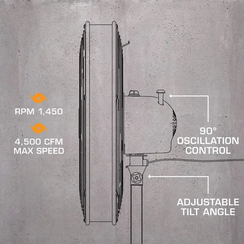Vista 4 de Hurricane Pro Ventilador de pie oscilante de metal de alta velocidad con configuración de 3 velocidades, 20" - Unidad de pedestal de enfriamiento