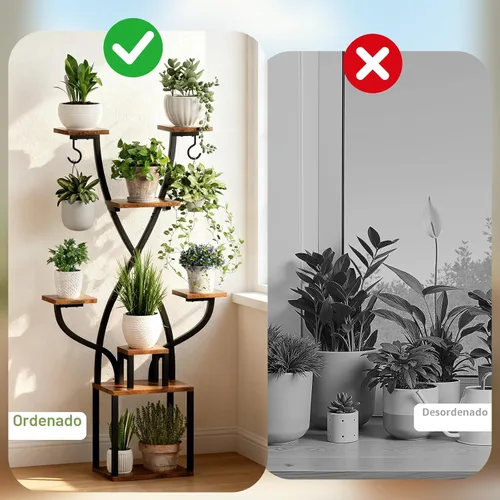 Vista 5 de Soporte para plantas de interior con luces de crecimiento, estante de metal de 8 niveles para múltiples plantas, soporte de esquina de 64 pulgadas
