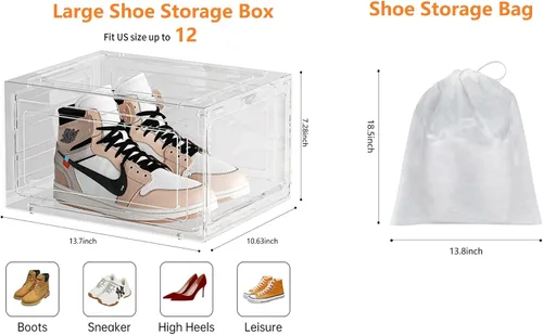 Vista 6 de Organizador grande de zapatos apilable con puerta magnética para almacenamiento de DVD/CD, 4 piezas, cajas de zapatos transparentes para armario