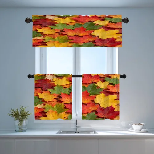 Vista 48 de Shrahala Orange Autumn Autumn Blackout Curtain Tiers, Fall Kitchen Valance Light Blocking Tier Drapes with Rod Pocket, 2 Pack 26 X 24 in