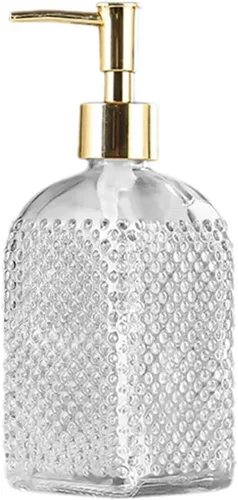 Vista 10 de Sizikato Botella dispensadora de jabón de vidrio con superficie con cuentas, 16 oz
