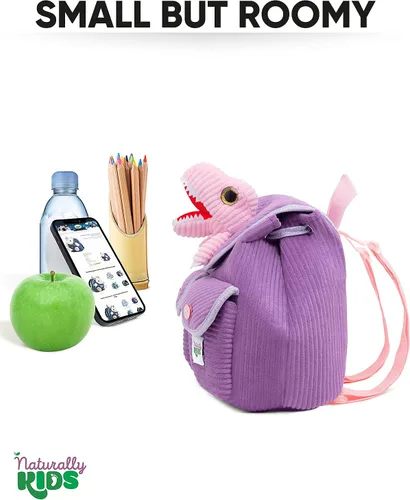 Vista 6 de Naturally KIDS Mini mochila de dinosaurio - Mochila muy pequeña para niñas y niños - Juguetes de dinosaurio para niños de 3 a 5 años - Mochila
